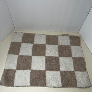 Mebie Baby Tan and White Lovey Blanket Plush Thick Soft 15" x 20" Checker Print